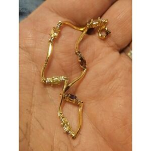 Ross Simons 925 Gold Vermeil Multi-Stone Wavy Link Tennis Bracelet